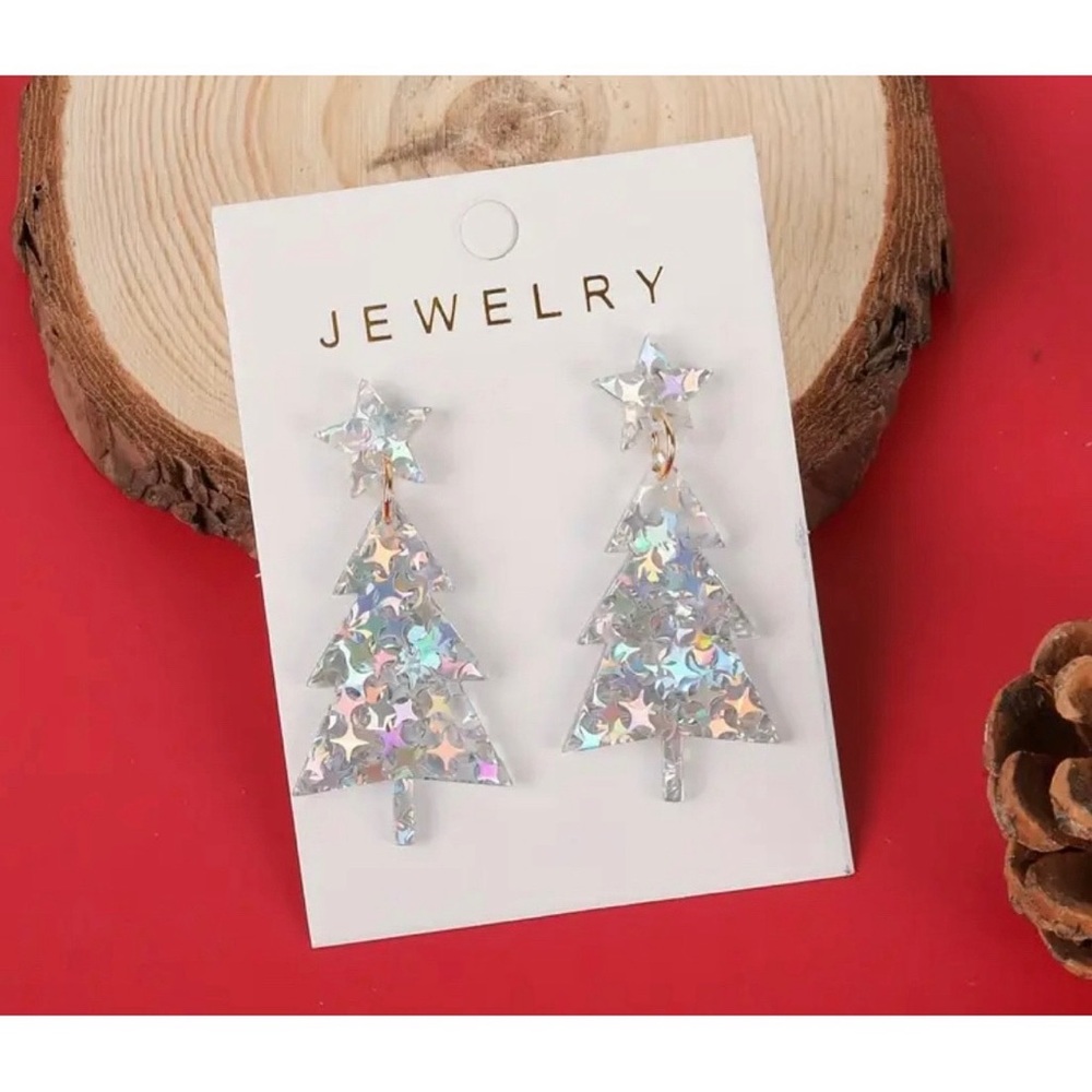 🆕 Holiday Sparkly Christmas Tree Acrylic Drop Earrings